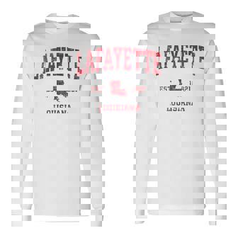 Lafayette ルイジアナ Laビンテージスポーツデザイン レッドプリント 長袖Tシャツ - Kawaiitshirt