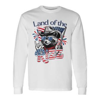 Land Of The Rizz Patriotic Raccoon 4Th July Us Flag Long Sleeve T-Shirt - Thegiftio UK