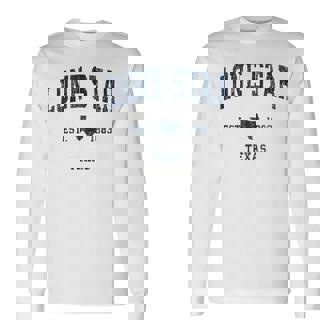 Lonetar Texas Tx ヴィンテージ アスレチック ネイビー スポーツデザイン 長袖Tシャツ - Kawaiitshirt