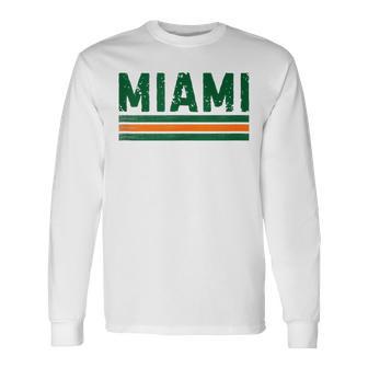 Miami Florida Fl Vintage Retro Orange Athletic Sports Long Sleeve T-Shirt - Thegiftio