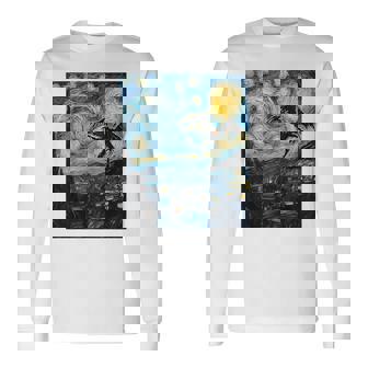 Mothman Cryptid Cryptozoology 星月夜 ゴッホ絵画 長袖Tシャツ - Kawaiitshirt