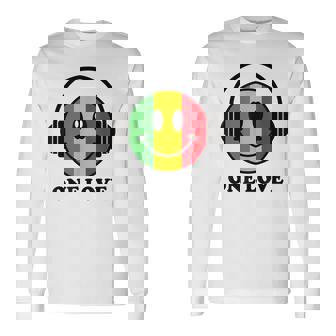 One Love ラスタ レゲエ 音楽 ヘッドホン スマイルフェイス ラスタファリ 長袖Tシャツ - Kawaiitshirt
