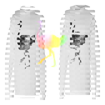 Ostrich African ダチョウ Animal Watercolor Graphic 長袖Tシャツ - Kawaiitshirt