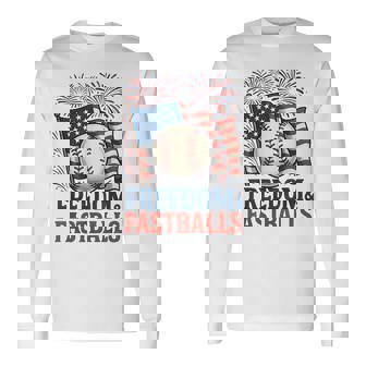 Patriotic Firework Baseball 4Th Of July Freedom & Fastballs Long Sleeve T-Shirt - Monsterry