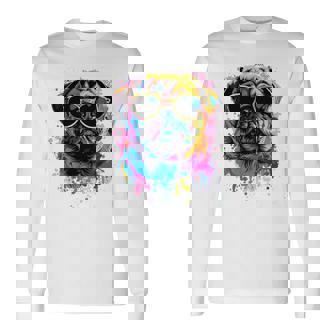 Pug Dog Lovers カラフル ポップアート パグ 長袖tシャツ 長袖Tシャツ - Kawaiitshirt