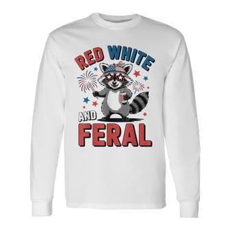 Raccoon Red White Feral 4Th July Toddler Boy Youth Men Long Sleeve T-Shirt - Thegiftio UK