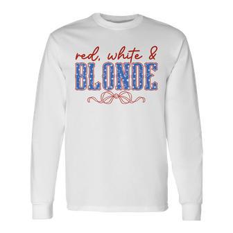 Red White And Blonde Western Country Cowgirl 4Th Of July Long Sleeve T-Shirt - Thegiftio UK