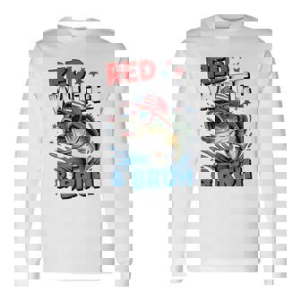 Red White Bruh Bass Fish 4Th Of July Youth Boy Patriotic Long Sleeve T-Shirt | Mazezy