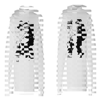 Retro Frankenstein Monster And Bride Dancing Halloween Long Sleeve T-Shirt - Seseable