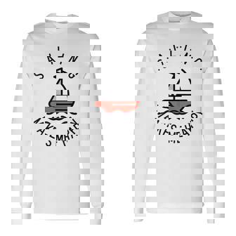 Sailing Makes Me Happy レッド ヨット 長袖Tシャツ - Kawaiitshirt