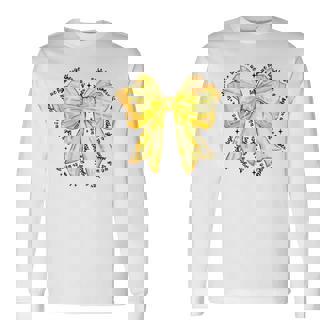 In September We Wear Gold Bow Childhood Cancer Awareness Long Sleeve T-Shirt | Mazezy