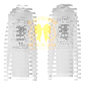 In September We Wear Gold Coquette Bow For Childhood Cancer Long Sleeve T-Shirt - Monsterry