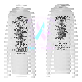 In September We Wear Teal Purple Ribbon Suicide Prevention Long Sleeve T-Shirt | Seseable CA