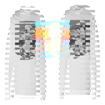 Sunny Day Doggy グラフィックデザイン ビーチレディ 子犬 長袖tシャツ 長袖Tシャツ - Kawaiitshirt