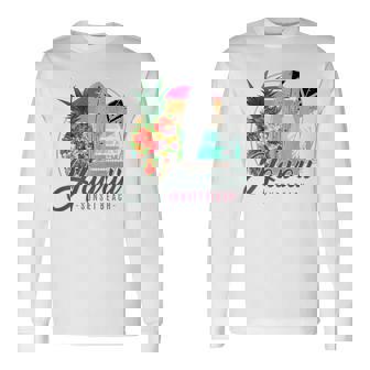 Sunset Beach Hawaii、サーフィンサーフボードレトロ、バックプリント 長袖Tシャツ - Kawaiitshirt