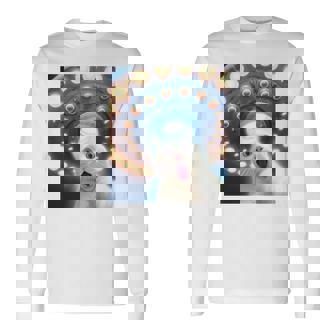 Ufo エイリアンフライングソーサー付き面白い白猫愛好家セルフィー 長袖tシャツ 長袖Tシャツ - Kawaiitshirt