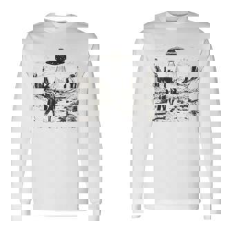 Vintage Rodeo Cowboy Western Country Space Ship Ufo Alien Long Sleeve T-Shirt - Monsterry