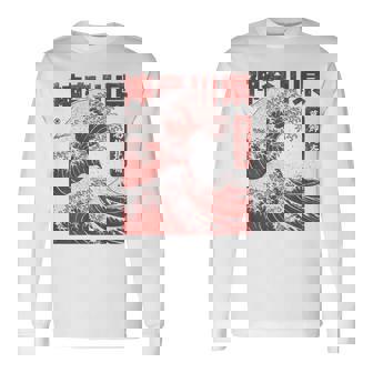 Vintage Ukiyo-E Japonés La Gran Ola De Kanagawa Hokusai Camiseta de manga larga - Regaloses