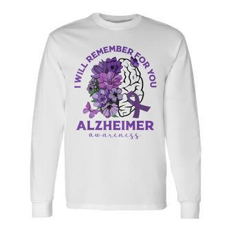 I Will Remember For You Purple Flowers Alzheimers Awareness Long Sleeve T-Shirt - Thegiftio