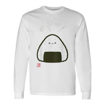 「パン-おにぎり」おもしろ 筆文字 服裏側 面白い文字入り 長袖Tシャツ - Kawaiitshirt