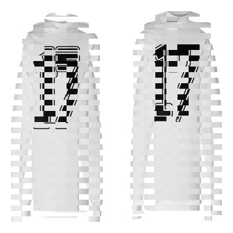 【バックプリント・背中側】17 数字 背番号 ユニフォーム ナンバー【ブラック／黒の文字】スポーツ 野球 サッカー 部活 長袖Tシャツ - Kawaiitshirt