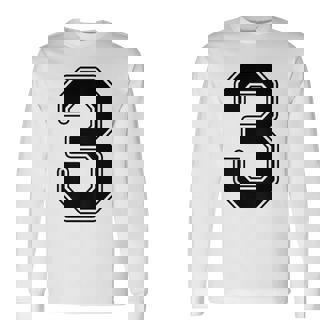 【バックプリント・背中側】3 数字 背番号 ユニフォーム ナンバー【ブラック／黒の文字】スポーツ 野球 サッカー 部活 長袖Tシャツ - Kawaiitshirt