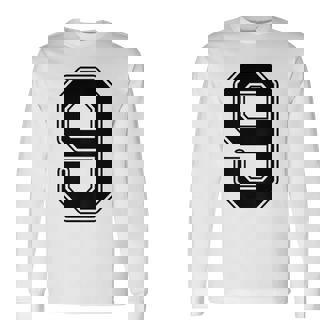 【バックプリント・背中側】9 数字 背番号 ユニフォーム ナンバー【ブラック／黒 の文字】スポーツ 練習着 部活 長袖Tシャツ - Kawaiitshirt