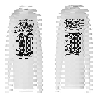 【バックプリント・背中側】Around 30 アラサー（三十歳 30才）ユニフォーム風 30代 誕生日プレゼント 面白 長袖Tシャツ - Kawaiitshirt