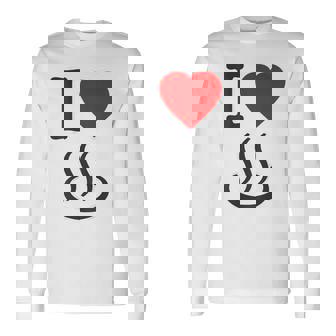 【バックプリント・背中側】アイラブ・温泉 マーク お風呂 銭湯 記号 お土産 旅行 ハート スタッフ 面白い 長袖Tシャツ - Kawaiitshirt