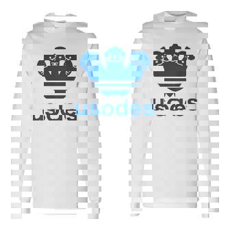 【バックプリント・背中側】ウソデス Usodes かわうそです。《ブルー 青》スポーツ ブランド パロディ 面白い 長袖Tシャツ - Kawaiitshirt