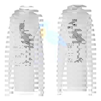 【バックプリント・背中側】ハシビロコウさん 『セルフィー』鳥【どうぶつフレンズ 】動物園 ゆるくて かわいい イラスト 長袖Tシャツ - Kawaiitshirt