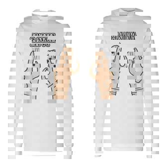 【バックプリント・背中側】ハニワ 埴輪 Haniwa『はろー』【踊る埴輪 男女】歴史土器 シンプル かわいい イラスト 長袖Tシャツ - Kawaiitshirt