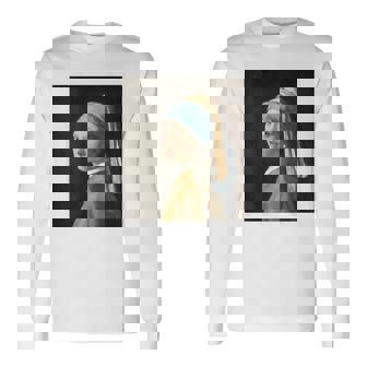 【バックプリント・背中側】真珠の耳飾りの少女／フェルメール【世界の名画】（高精細画像）Vermeer 美術館アート 油絵 長袖Tシャツ - Kawaiitshirt