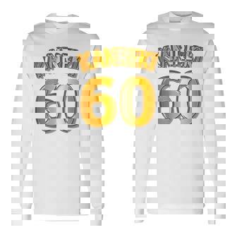 【バックプリント・背中側】還暦 六十歳 60才（ユニフォーム風）赤 レッド【金プレート風 文字】誕生日 面白 長袖Tシャツ - Kawaiitshirt