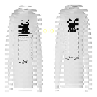 【ポケットから覗くネコ】黒猫 にゃんこ 猫好き 猫 可愛い ネコ 子猫 ネコ好き 面白い 変な 遊び心 ネタ ウケ狙い 長袖Tシャツ - Kawaiitshirt