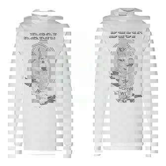 おもしろいいいいどこん 柴犬犬 ドル札 暗号のお金 長袖Tシャツ - Kawaiitshirt