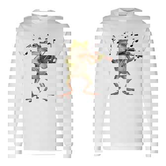 おもしろミュージシャン バイオリニスト かわいいカエル 演奏 バイオリン 長袖Tシャツ - Kawaiitshirt