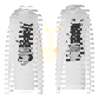 おもしろ猫 食べる 麺 ラーメン 日本猫 食べる 麺 長袖Tシャツ - Kawaiitshirt