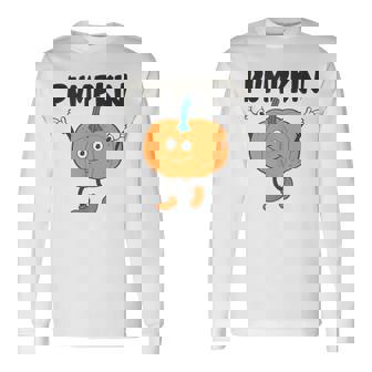 かぼちゃ Pumpkin キャラクター 顔 イラスト かわいい おもしろ シンプル ゆるい 野菜 ゆるキャラ 長袖Tシャツ - Kawaiitshirt