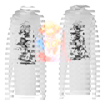 かわいい フランス パリ エッフェル塔 トイプードル パリ ジャンプ 子犬 長袖Tシャツ - Kawaiitshirt