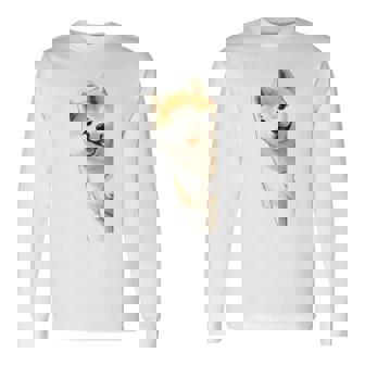 かわいい日本の秋田犬が角をのぞく犬好き。 長袖Tシャツ - Kawaiitshirt
