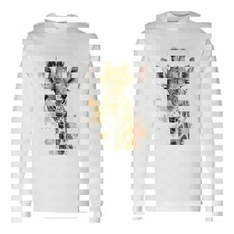 かわいい水彩画 キリン 赤ちゃん 美的 動物 アート 絵画 長袖tシャツ 長袖Tシャツ - Kawaiitshirt