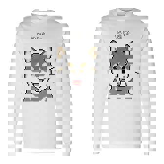 にぱっと笑う黒柴 柴犬のドット絵 長袖Tシャツ - Kawaiitshirt