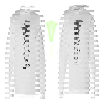 ねぎ 葱 顔 イラスト かわいい おもしろ 面白い 簡単 シンプル ゆるい 野菜 長袖Tシャツ - Kawaiitshirt