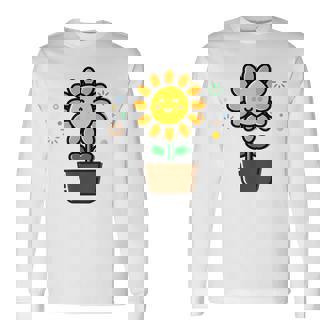 ひまわり 花 ポット シンプル クリップアート 長袖Tシャツ - Kawaiitshirt