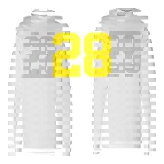 イエローナンバー28 背面 スポーツチーム ジャージ番号 長袖Tシャツ - Kawaiitshirt