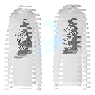 イカを噛み切ることができないサメ 長袖Tシャツ - Kawaiitshirt