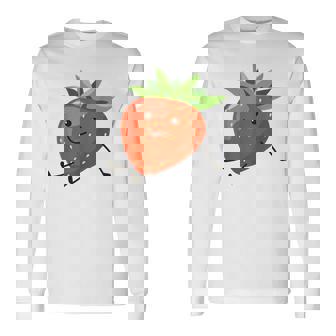 イチゴのハロウィンコスチューム かわいい怠惰なイチゴの果実 長袖Tシャツ - Kawaiitshirt