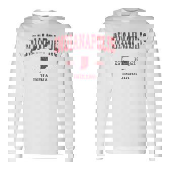 インディアナポリス インディアナ州 ヴィンテージ スポーツ デザイン レッド プリント 長袖Tシャツ - Kawaiitshirt