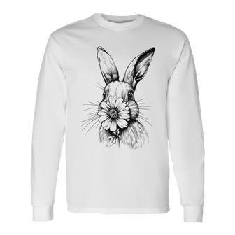 ウッドランド バニー コテージコア 花 春 素朴なイースター 長袖Tシャツ - Kawaiitshirt